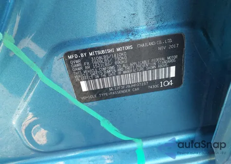 2018 Mitsubishi Mirage G4 Es z USA, uszkodzony, nr VIN ML32F3FJ9JHF07237